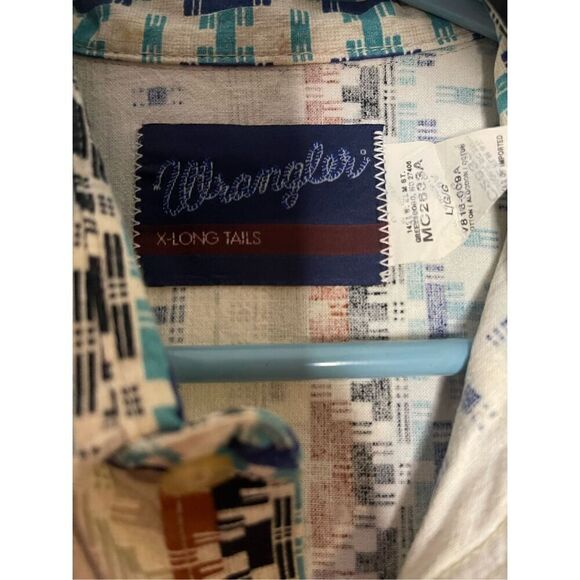 Vtg WRANGLER X-Long Tails Aztec Western Pearl Snap Button Down Shirt 90s Size L - Picture 2 of 5